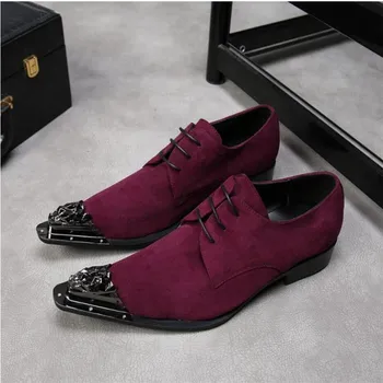 

2020 Classic Men's Dress Shoes Cow Suede Formal Oxford Shoes Fashion Business Office Leather Shoes Men Metal toes Wedding Shoes