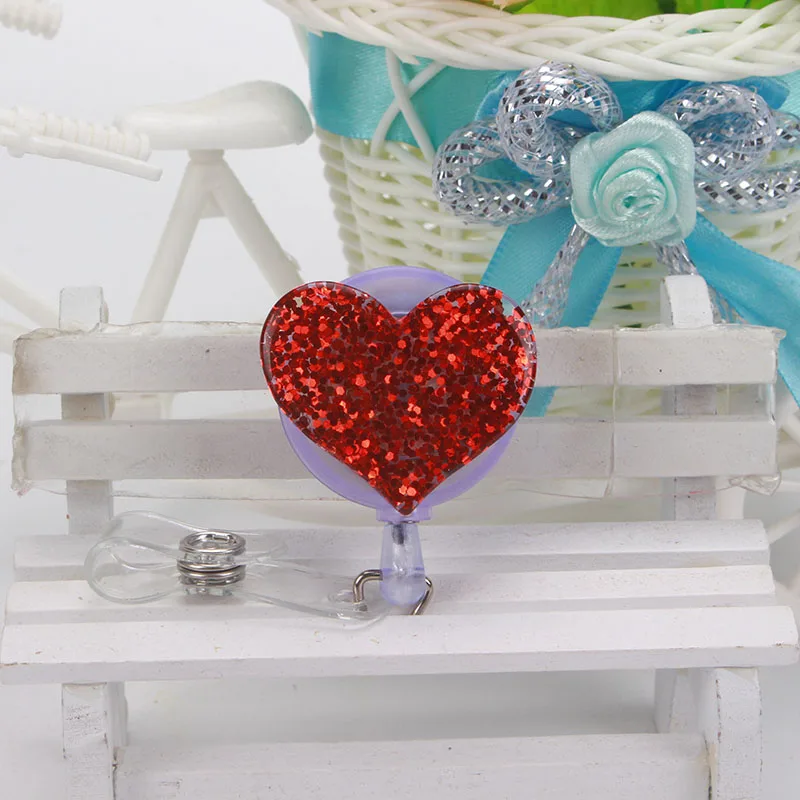 Resin Lovely Heart Shell Design Nurse Retractable Badge Reel Pull ID Card 3D Badge Holder Belt Clip Hospital School Office K151