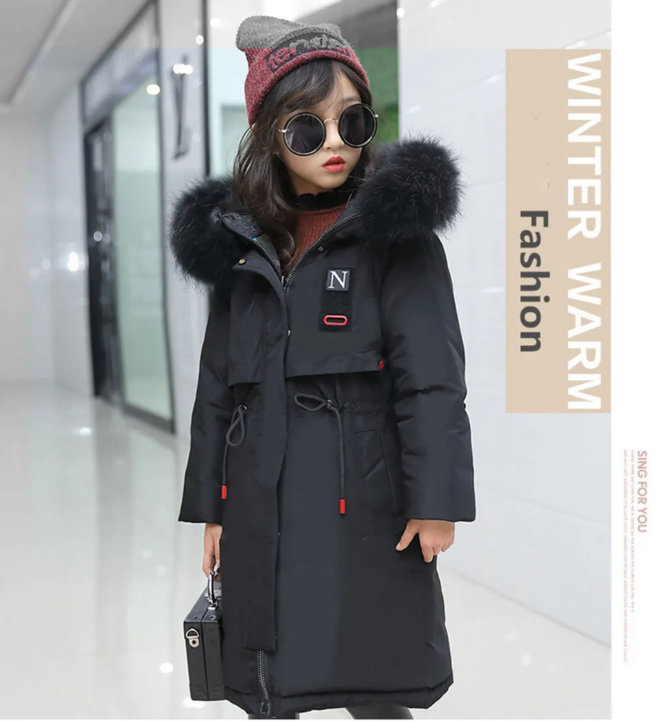 Girl Winter Thick Jacket Reversible Coat Fur Hooded Russian Kids Winter Clothes Children Jacket Duck Down Parkas Long Overcoat