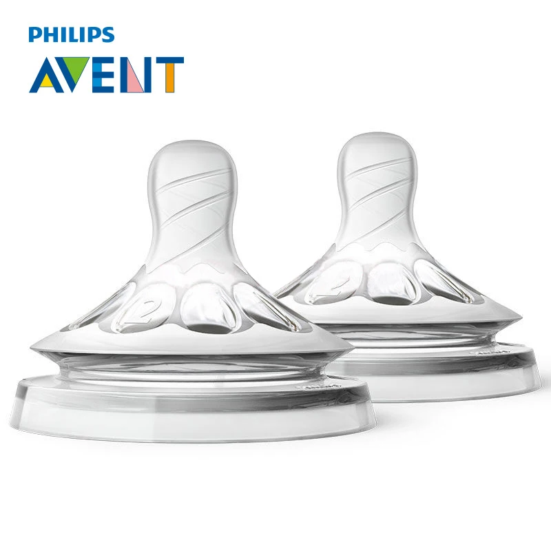 AVENT 2pcs 2 Holes Infant Silicone Pacifiers Non Toxic Safe Slow Flow