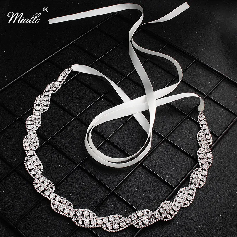

Miallo 2019 Newest Full Crystal Wedding Women Belts & Sashes Bridal Dress Accessories Skinny Sashes for Bride Bridesmaids