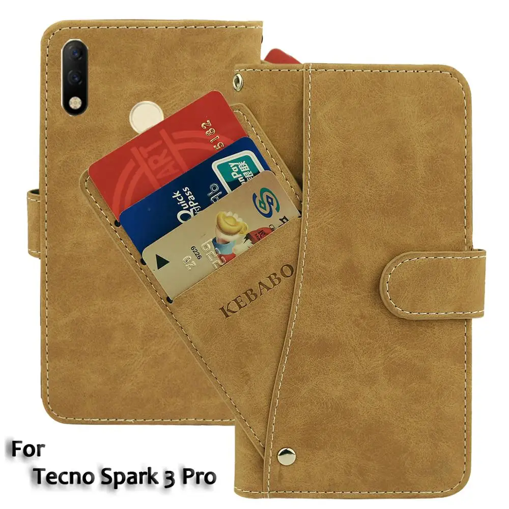 

Leather Wallet Tecno Spark 3 Pro Case Flip Retro Vintage Leather Front Card Slots Cases Cover Business Phone Protective Bags