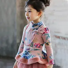 Sweet Kids Girls Floral Print Fleece Tops Fall Winter Ruffles Fashion Tops Princess Holiday Party Blouse