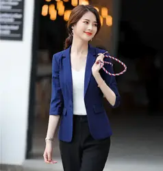 Весна лето формальный женский синий Блейзер женские куртки с коротким рукавом Одежда для работы офисная форма стиль