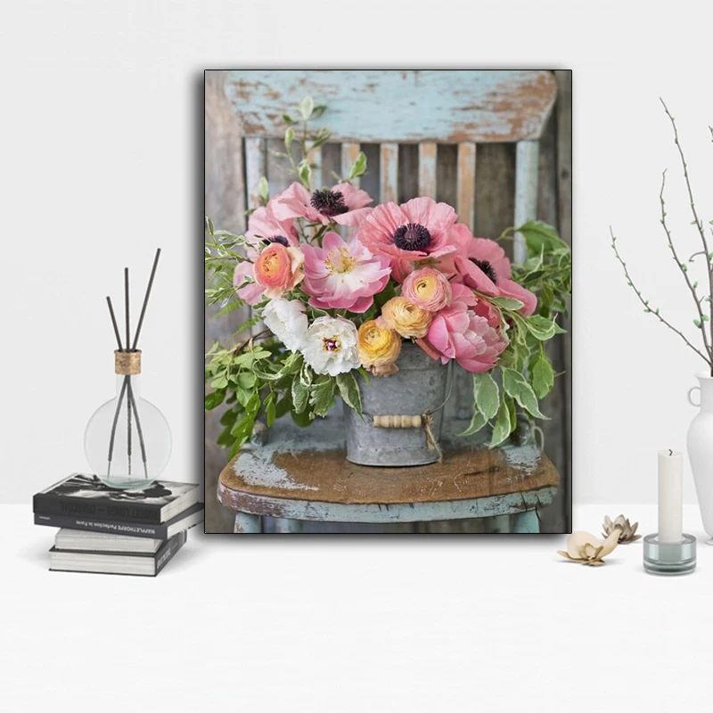 

room decor Embroidery Pattern diamond 5D DIY paintings A potted flower on the chair 3D Cross stitch kits mosaic stickers