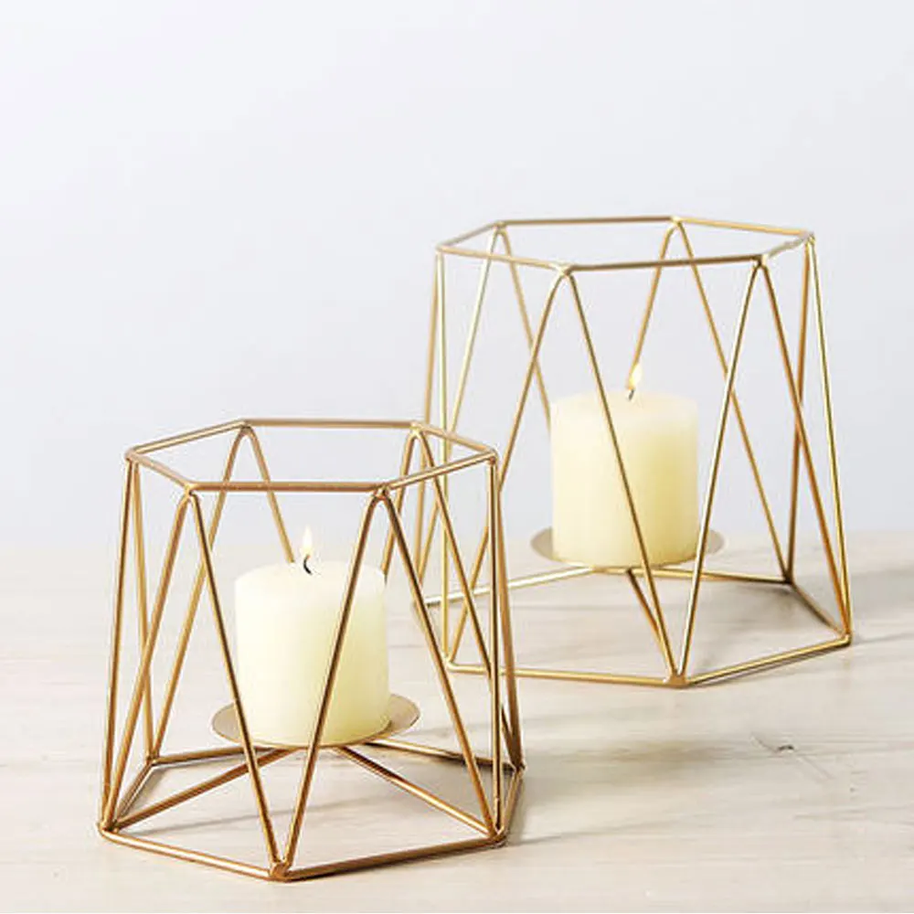 

Visual Touch Iron Candle Holders Geometric Dinner Table Desk Candlestick Furniture Romantic Lines Gold Metal Candle Props