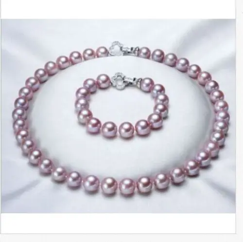 

free shipping >>>>>gorgeous AAA++ 9-10mm south sea round lavender pearl necklace & bracelet