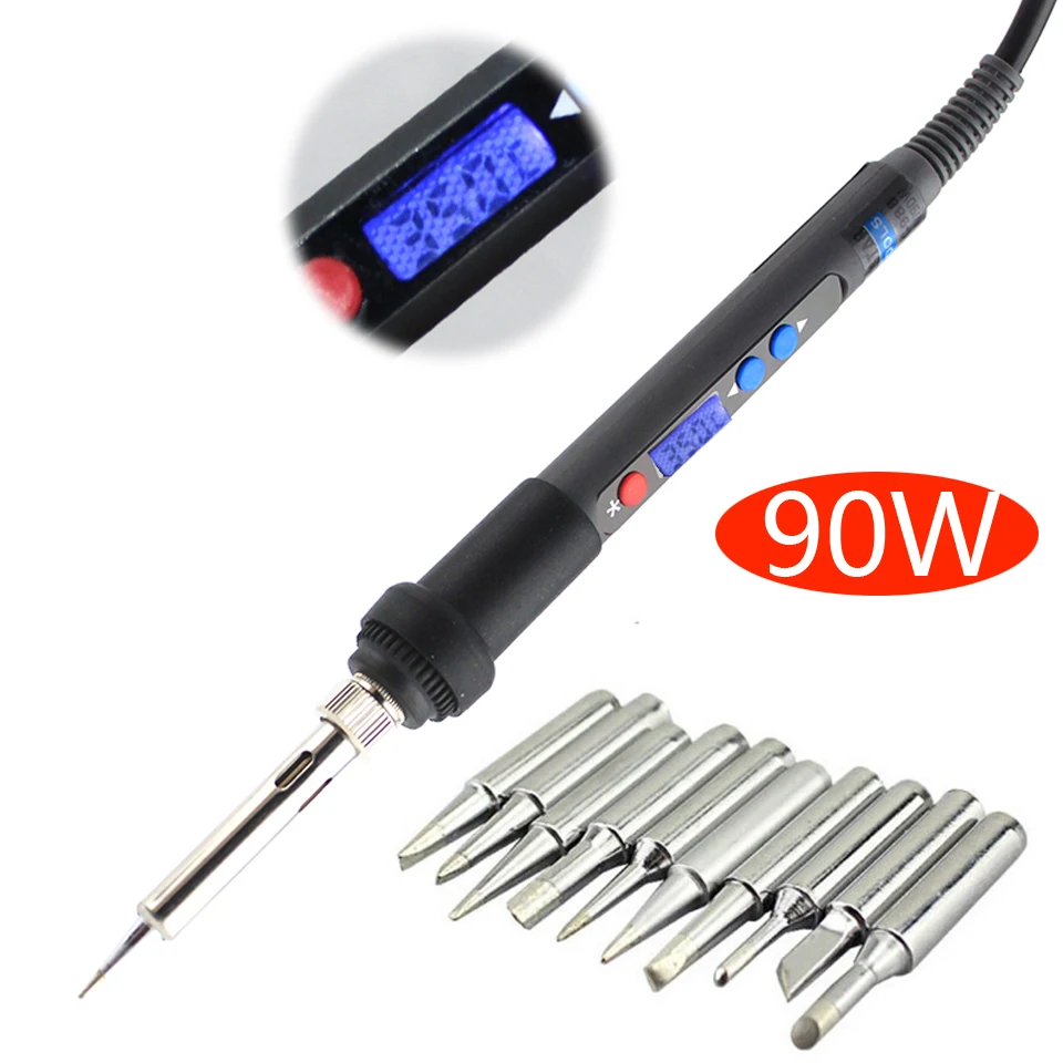 

90W Digital Electric Soldering Iron Lead-free Temperature Adjustable Mini Soldering Station Backlight LCD +10Pcs solder tips