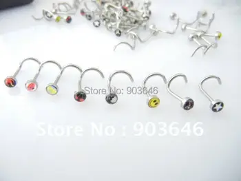 

Free Shipping 100pcs/lot Body Piercing Jewelry Nose Stud Ring Screw On Nose Piercing