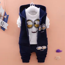 Date 2015 Automne Bébé Filles Garçons Minion Costumes Infantile/Nouveau-Né Vêtements Ensembles Enfants Gilet + T-shirt + Pantalon 3 Pcs Définit Enfants Costumes