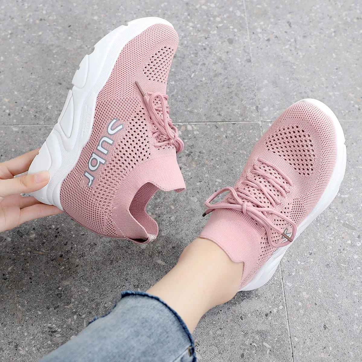 Flying Knit Women's Summer Korean Openwork Mesh Shoes Increased Muffin Thick-soled Breathable Sneakers sneakers women | Обувь