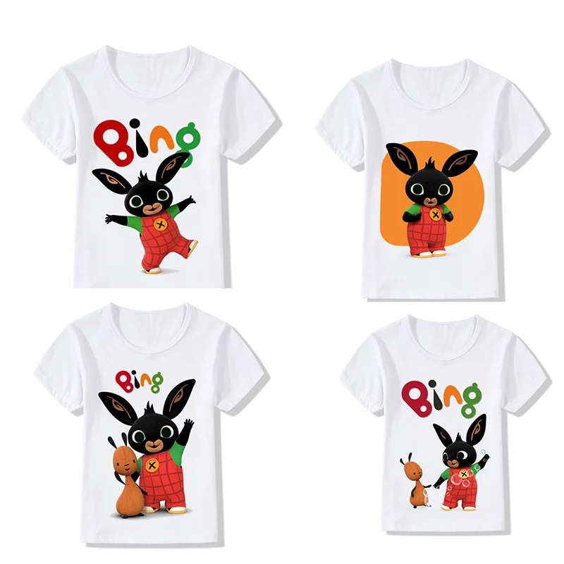 

Hot Sale Bing Bunny Short-sleeved White Cotton Children's Clothing Bing Bunny Toys Cartoon Children's Boys and Girls Clothes
