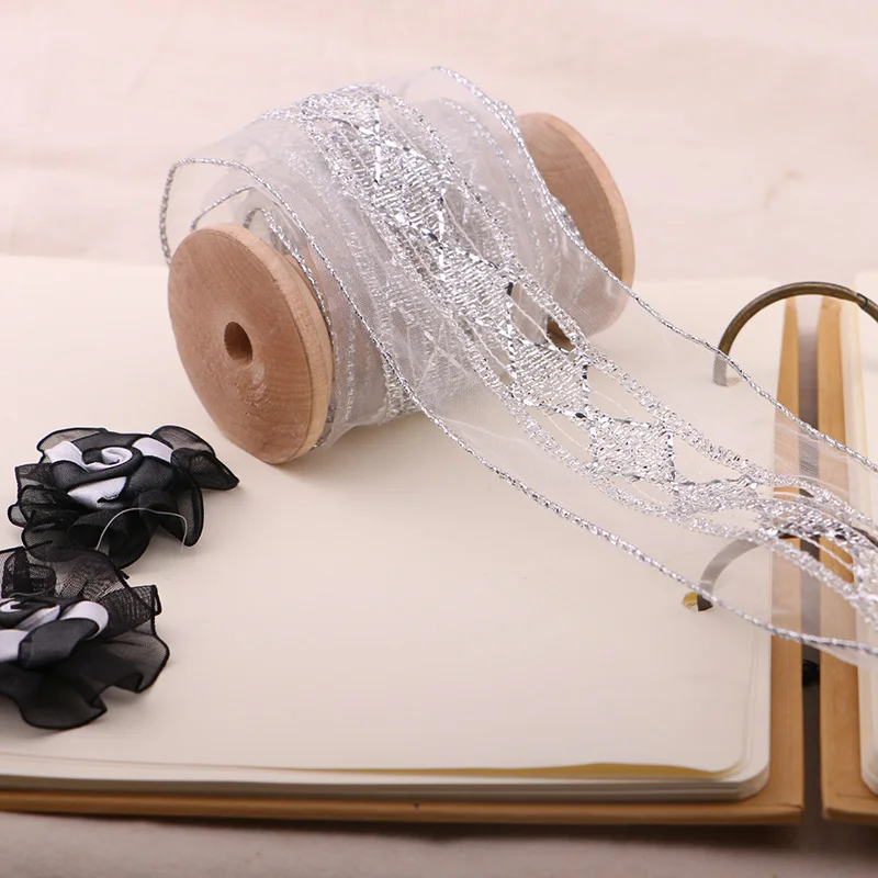 1 ярд 6,1 см Серебряная лента Подарочная декоративная лента DIY подарочная упаковка торта с галстуком-бабочкой