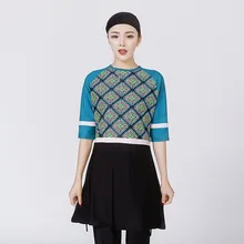 Последним цельный короткий рукав Для женщин мусульманских Плавание одежда Женский печати Купальник сексуальная девушка Высокое качество купальный одежда moslim badpak