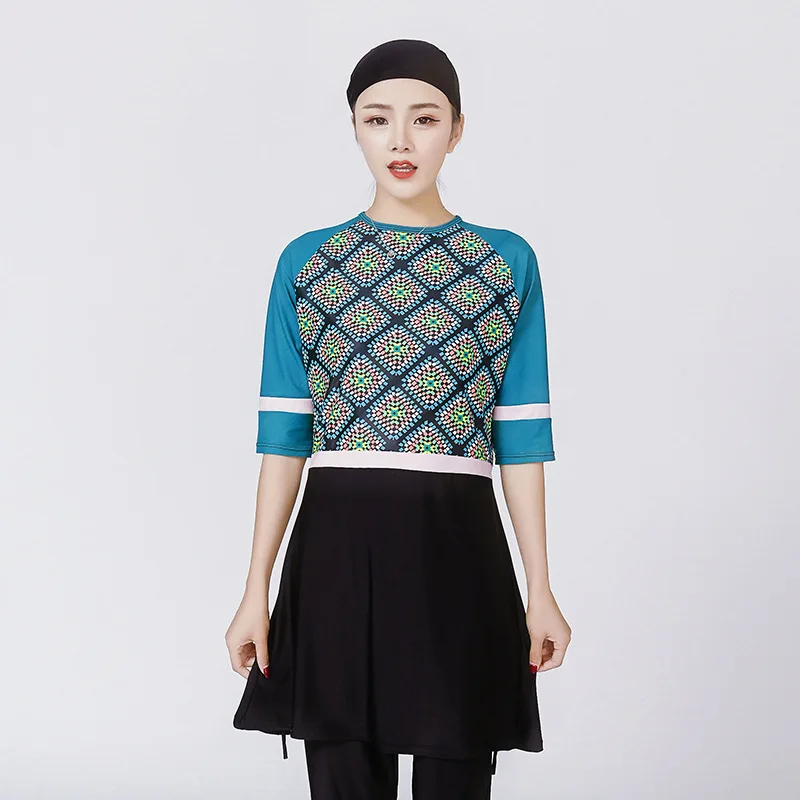 Newest One-piece Short Sleeve Women Muslim Swimwear Female Print Swim Suit Girl Sexy High Quality Bathing Wear moslim badpak Newest One-piece Short Sleeve Women Muslim Swimwear Female Print Swim Suit Girl Sexy High Quality Bathing Wear moslim badpak