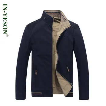 

INYESON Brand Reversible Jacket Military Style Stand Collar Embroidery Both sides Wear Khaki Blue Army Tactical Jacket Coats