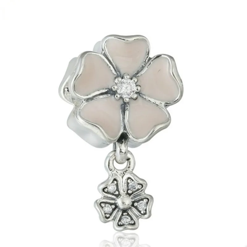 Spring Pink Poetic Blooms Charms Original 925 sterling silver Enamel