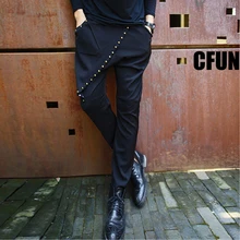 Для ночного клуба, для сцены, с заклепками, шаровары, хип-хоп, танцевальные штаны, мужские повседневные штаны, одежда в Корейском стиле, мужские брюки, Формальные Сексуальные мужские штаны