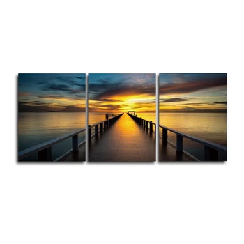 

Laeacco Canvas Painting Calligraphy 3 Panel Sea Sunset Posters and Prints Wall Artwork Pictures for Living Room Home Decoration