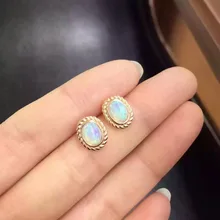 Серьги-гвоздики с натуральным опалом, Стерлинговое Серебро 925 пробы, серьги с натуральными драгоценными камнями для девушек, женские вечерние изысканный круглый серьги, ювелирные изделия