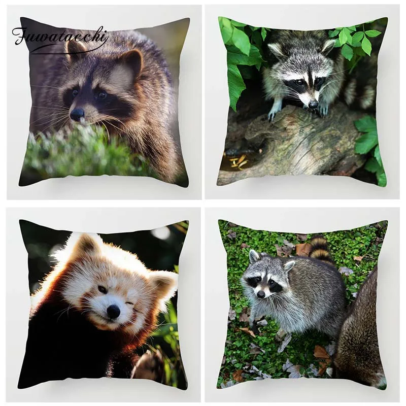 

Fuwatacchi Cute Raccoon Cushion Cover Wild Cute Life Print Pillowcase for Home Sofa Bed Chair Decorative Pillows Covers 45x45cm