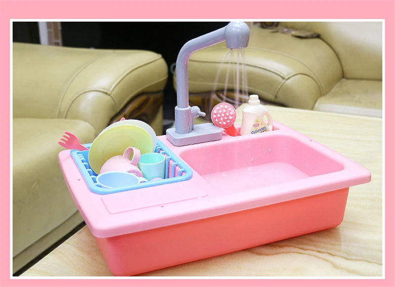 Игрушки для игрушечной кухни игровой дом стол для мытья посуды электрическая автоматическая циркуляционная раковина домашняя работа ролевой Игровой образовательный игрушки