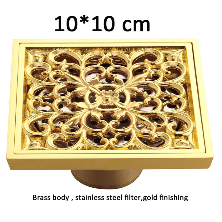 

Luxury floor drain copper golden finishing shower waste drainer antique floor strainer fashion anti-odor floor cleaner 10cm