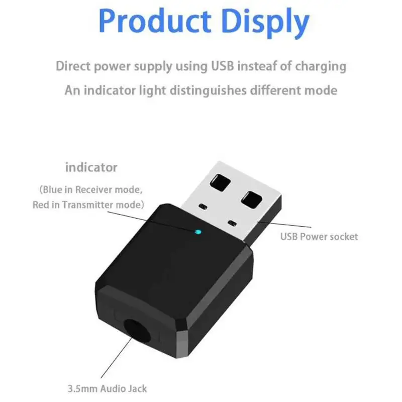 2 в 1 Беспроводной Bluetooth 5,0 приемник передатчик 3,5 мм AUX Стерео адаптер для ПК/наушников/MP3 плеер/телефонов