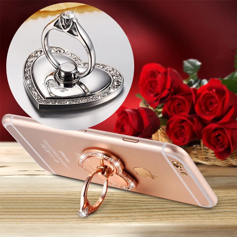 Металлические кронштейны для телефона с кольцом, с бриллиантами, 360 градусов, с сердцем, держатель для мобильного телефона для iPhone XS, samsung, huawei, Xiaomi