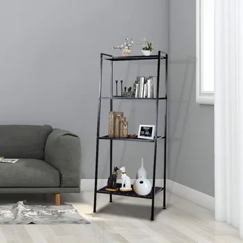 

Yescom 4 Tier Metal Ladder Shelf Bookcase Leaning Storage Rack Corner Display Bookshelf Plant Flower Stand Black