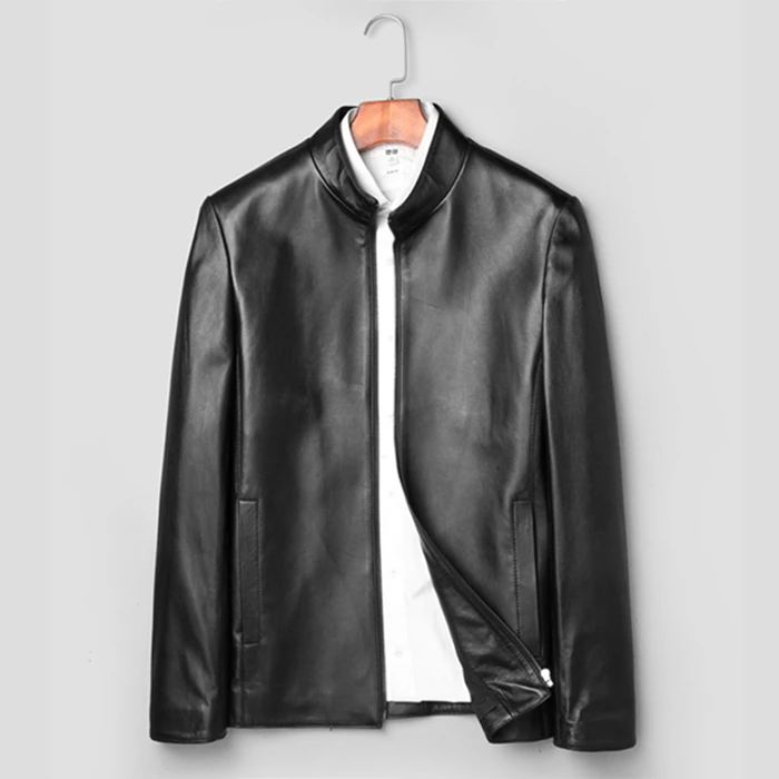 Autumn New Leather Genuine Jacket Men Simple Casual Business Leather Jacket Sheepskin Male Luxury Fashion jaqueta de couro - Цвет: simple leather coat