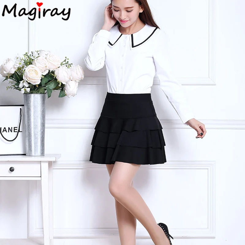 Magiray Plus Size High Waist Mini Skirt 3 Layers Ruffle Skirts Womens Summer 2019 Lined Short Saia A Line Female Skirt C445