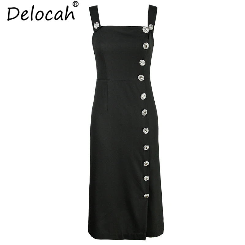 Delocah New 2019 Women Spring Summer Dress Runway Fashion Designer Sexy Spaghetti Strap Backless Elegant Vintage Vacation Dress