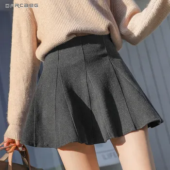 

High Waist Woolen Short Pleated Skirts Women 2019 Winter Vintage Streetwear Jupe Femme Mini Skater Skirt Casual Saias Female