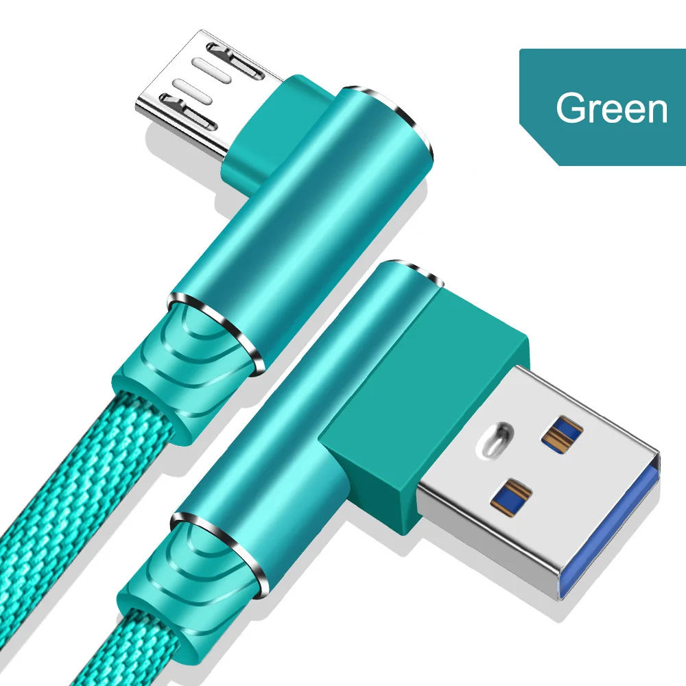 Suhach Micro USB кабель 3 м быстрое зарядное устройство USB шнур 90 градусов нейлон плетеный кабель для передачи данных для samsung/sony/Xiaomi телефон Microusb - Цвет: Green