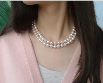 

double strands9-10mmmm south sea round white pearl necklace 18"19"925s