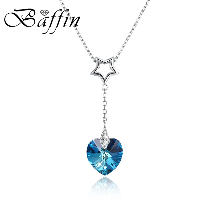 

BAFFIN Romantic Heart Crystals From Swarovski Long Pendant Necklace For Women S925 Sterling Silver Jewelry Colorful Beads Collar