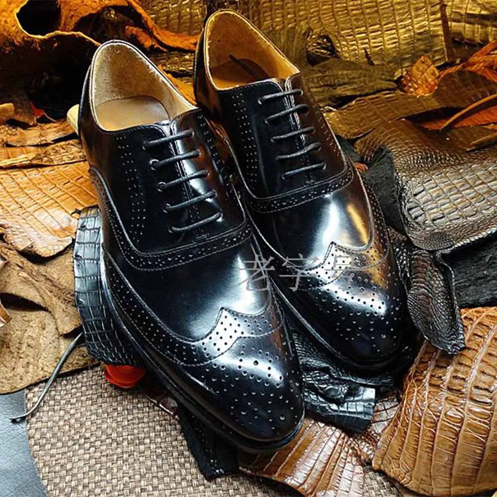 

Sipriks Men's Full Carved Brogues Shoes Italian Black Calf Leather Dress Oxfords Bespoke Goodyear Welted Social Shoes Euro 45