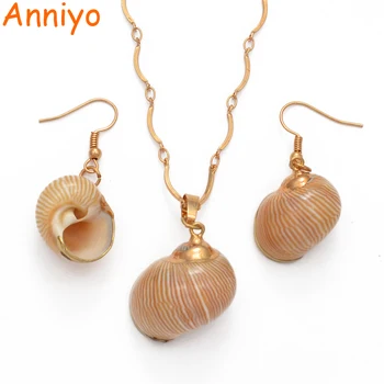 

Anniyo Light Gold/Real Shell Pendant/Earrings,Papua New Guinea Snails Jewelry(Real shell the color/size cannot the same #109906
