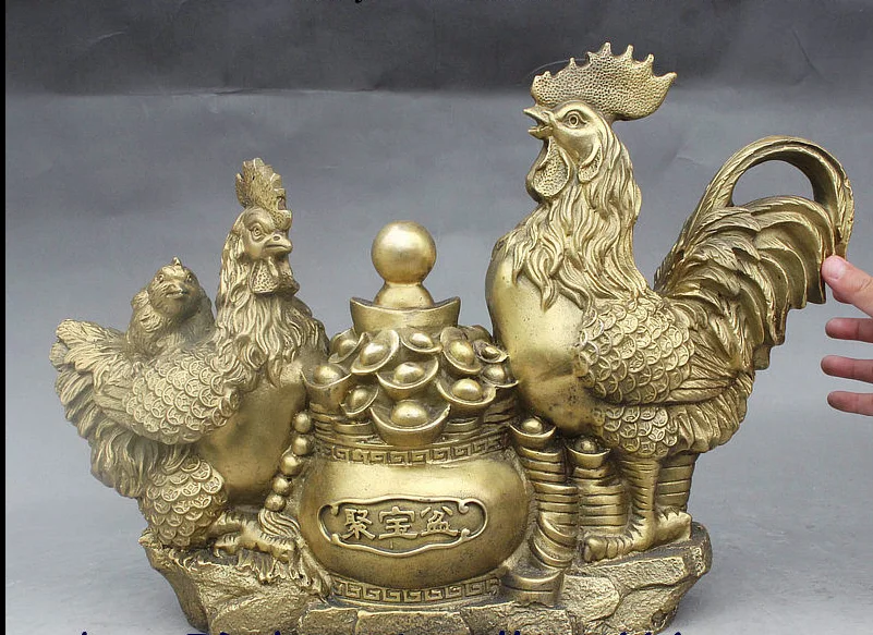 Zhmui88002578 &lt+ 14 &quotнародное искусство Китая Fengshui Brass 3 петух член Yuanbao сокровище миска