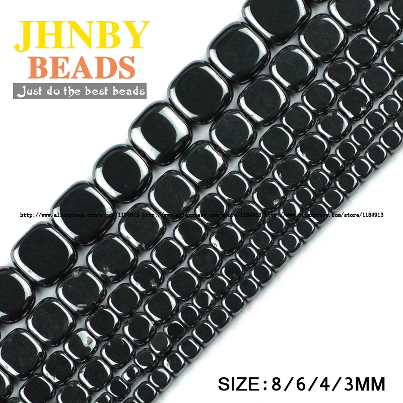 

AAA Flat Square Black Hematite beads Natural Stone High quality magnetite Loose beads 3/4/6/8MM For Jewelry bracelet Making DIY