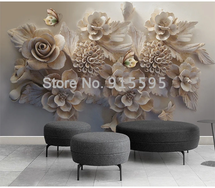 Пользовательские настенные 3D обои европейские эстетические трехмерные рельефные 3D цветок бабочка гостиная диван фон обои