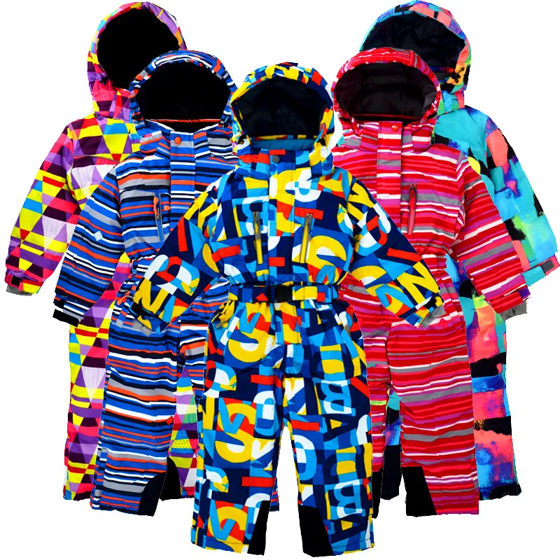 Cheap 2019 children s winter outdoor one piece ski suit, wind and snow, plus velvet thickening, suitable for 3 10 years old.