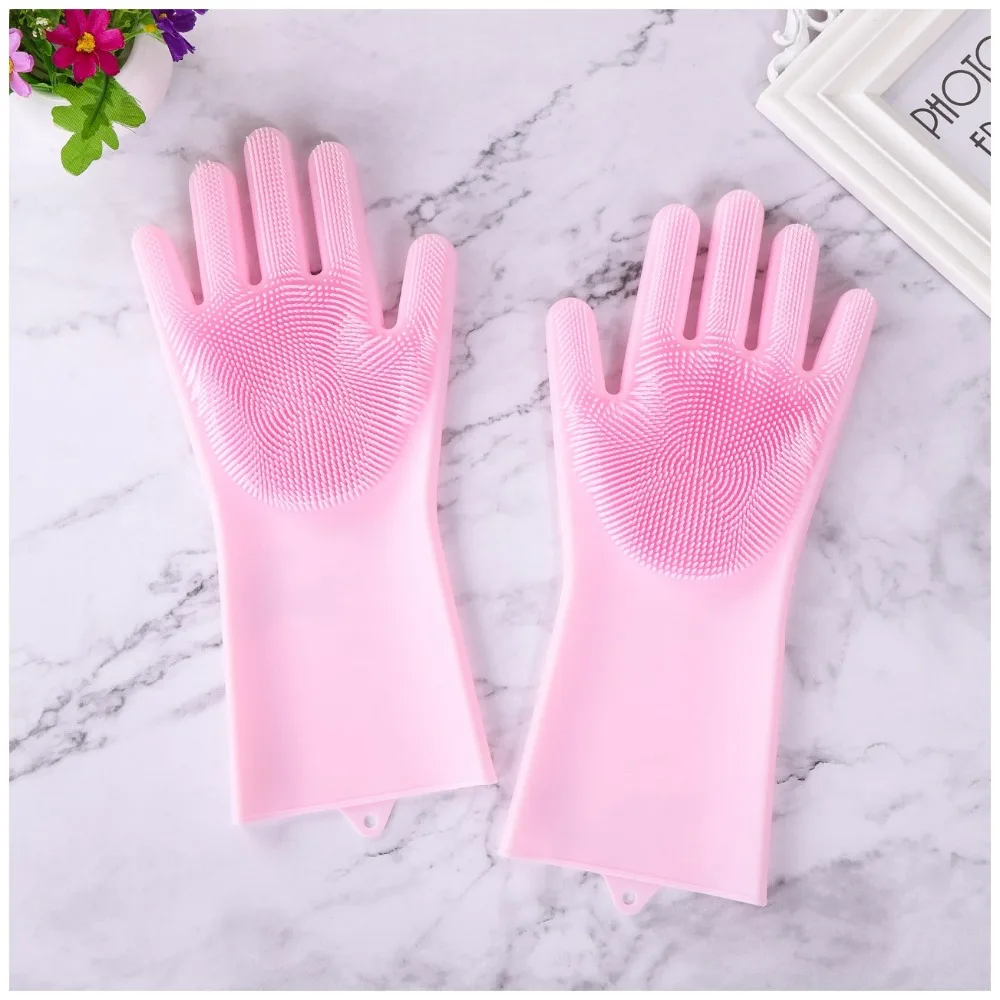1 пара волшебных силиконовых резиновых перчаток для мытья посуды экологически чистые скрубберы для многоцелевой кухонной кровати ванной уход за волосами