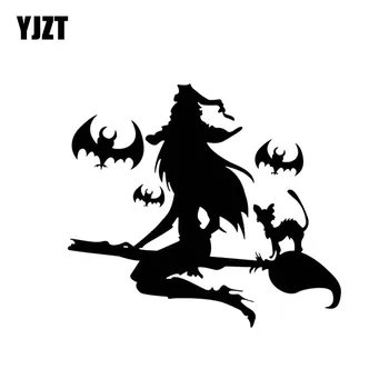 

YJZT 15.9*14.2CM Sexy Bad Witch Girl Car Sticker Popular Fashion Style New Design Black/Silver Vinyl Car Decal C20-0935