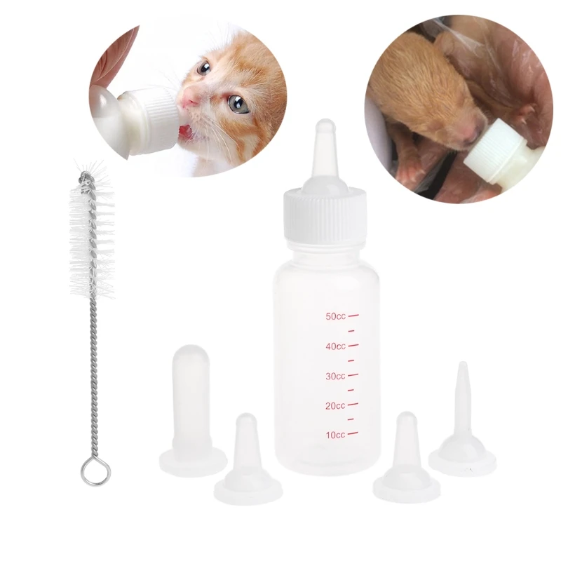 

50ml Pet Dog Cat Puppy Kitten Feeding Bottle Nursing Water Milk Feeder Kit with Cleaning Brush