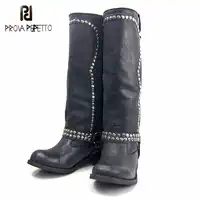 Prova Perfetto 2019 ฤดูใบไม้ร่วงและฤดูหนาวรองเท้าแบนเข่าผู้หญิงหล่อข้อเท้า Rivets Plus ขนาด Knight Ledies