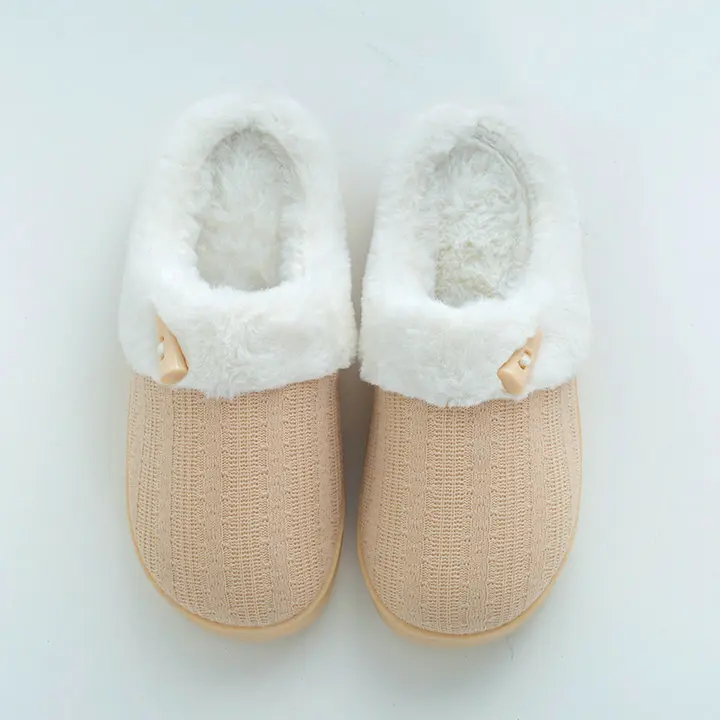 Unisex Comfort Knitted Cotton Slippers Washable Flat Closed Toe Ultra Lightweight Indoor Shoes TPR Non-slip Sole Slippers (11)