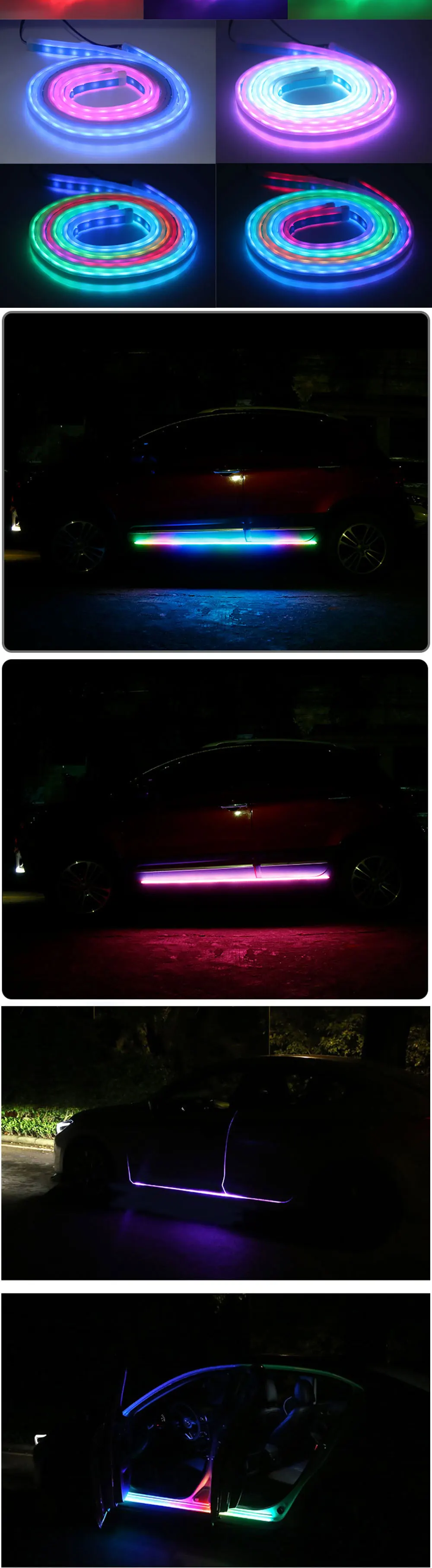 LYMOYO 1,5 м* 2 светодиодный RGB ленточный светильник ультра тонкий автомобильный мягкий трубчатый Автомобильный Дверной магический пульт дистанционного управления красочный внутренний свет 12 В