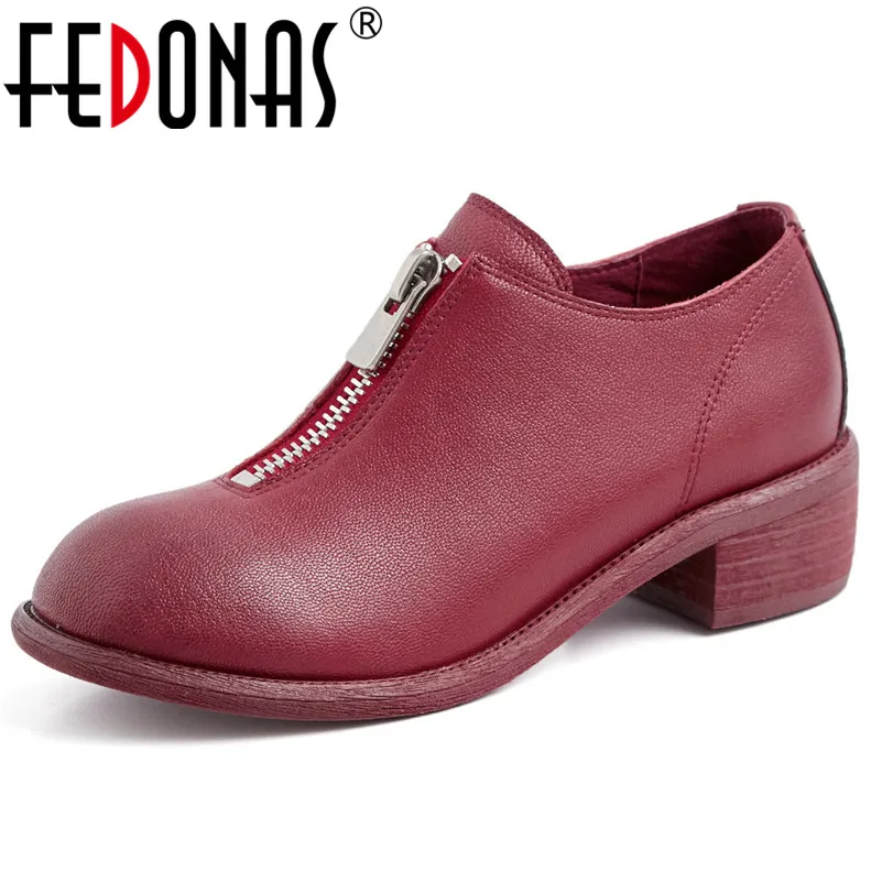 

FEDONAS Brand Women Genuine Leather High Heels Pumps Zipper Spring Summer Round Toe Night Club Party Shoes Basic Pumps